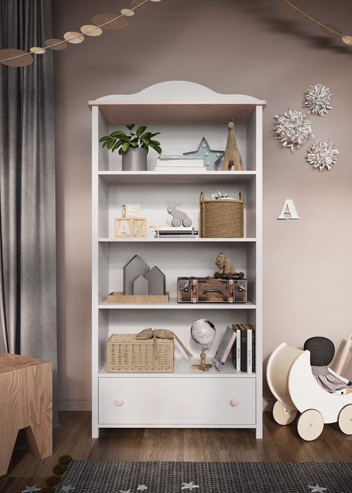 Biblioteca Lena Cu 1 Sertar, Alb Si Roz, 85 X 171 X 42 Cm
