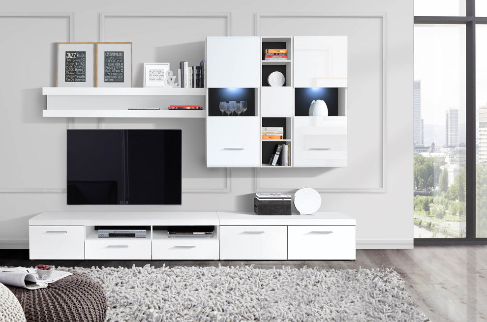 Set Living White Pearl, Alb, Negru Si Alb Lucios, 289.6 Cm