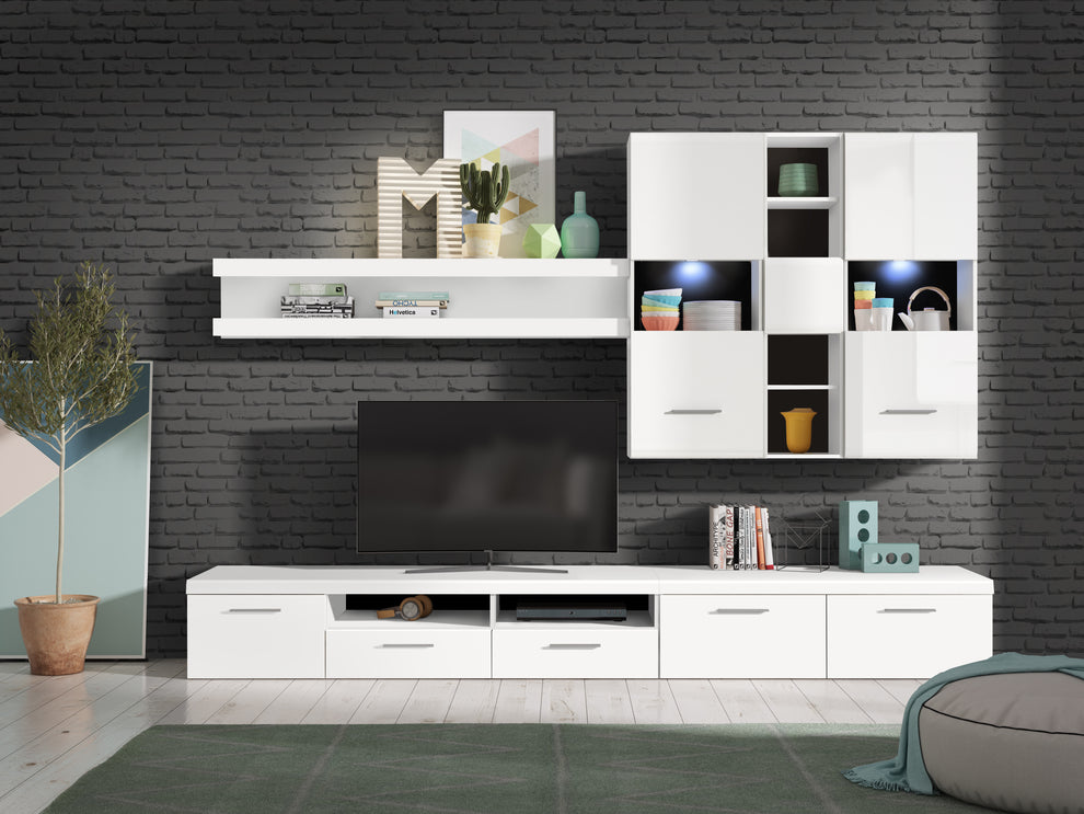 Set Living White Pearl, Alb, Negru Si Alb Lucios, 289.6 Cm