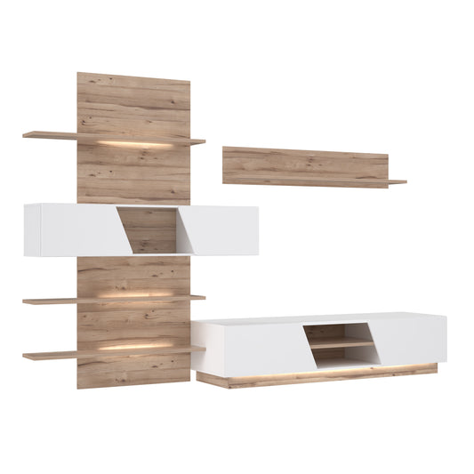 Set Living Hulon Stejar Pardosit Si Alb Lucios, 295.7 cm