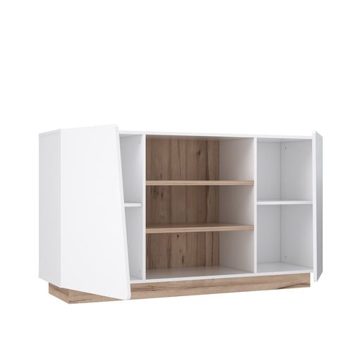 Comoda Hulon Alb, Stejar Pardosit Si Alb Lucios, 139.6 Cm