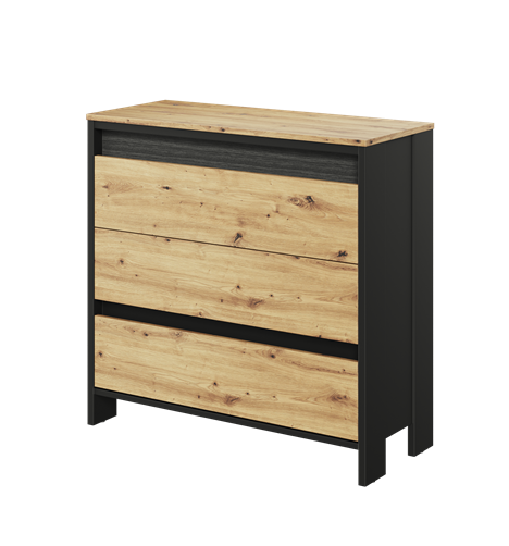 Comoda Dot Cu Iluminare Cu 3 Sertare, Negru Stejar Artizanal, 91.6 Cm