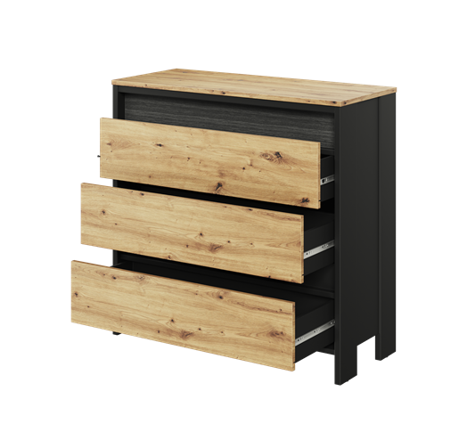 Comoda Dot Cu Iluminare Cu 3 Sertare, Negru Stejar Artizanal, 91.6 Cm