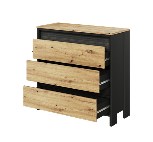 Comoda Dot Cu Iluminare Cu 3 Sertare, Negru Stejar Artizanal, 91.6 Cm
