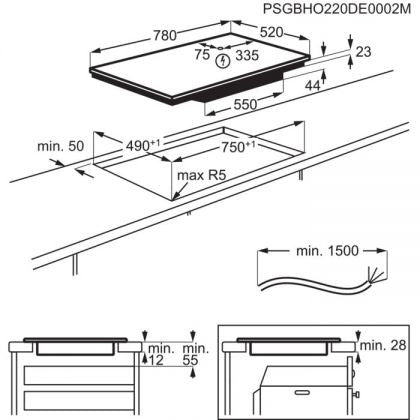 Plita Inductie AEG IKE85753FB, PowerBoost, Hob2Hood, 5 Zone, Negru, 78 x 52 Cm