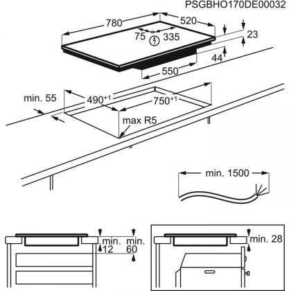 Plita Inductie AEG IKE85753FB, PowerBoost, Hob2Hood, 5 Zone, Negru, 78 x 52 Cm