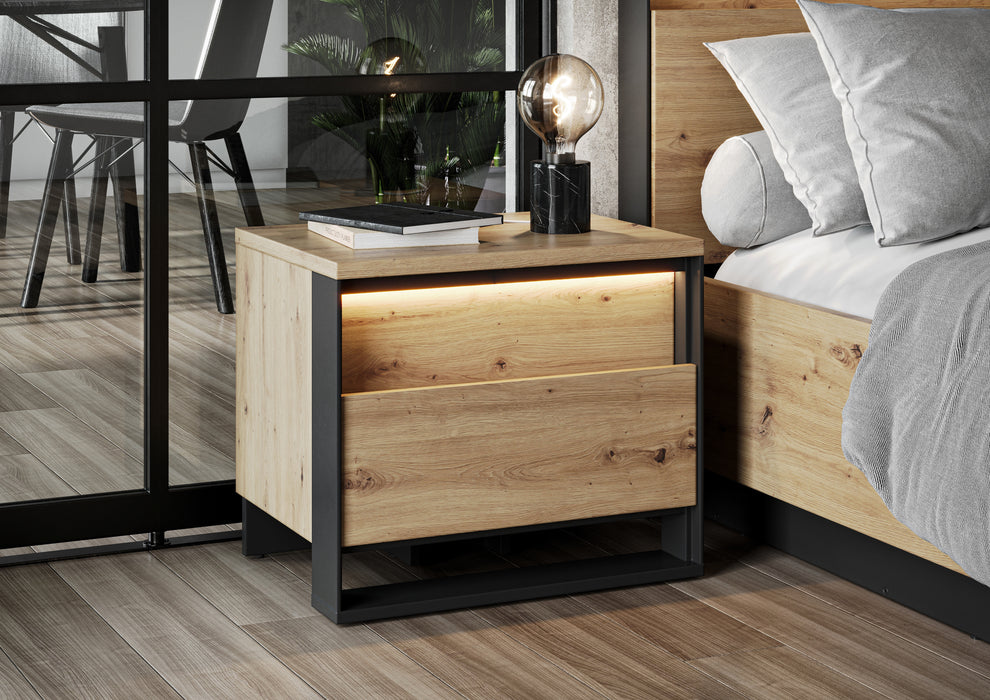 Noptiera Vant Cu Led, Stejar Artizan Si Negru, 55 Cm
