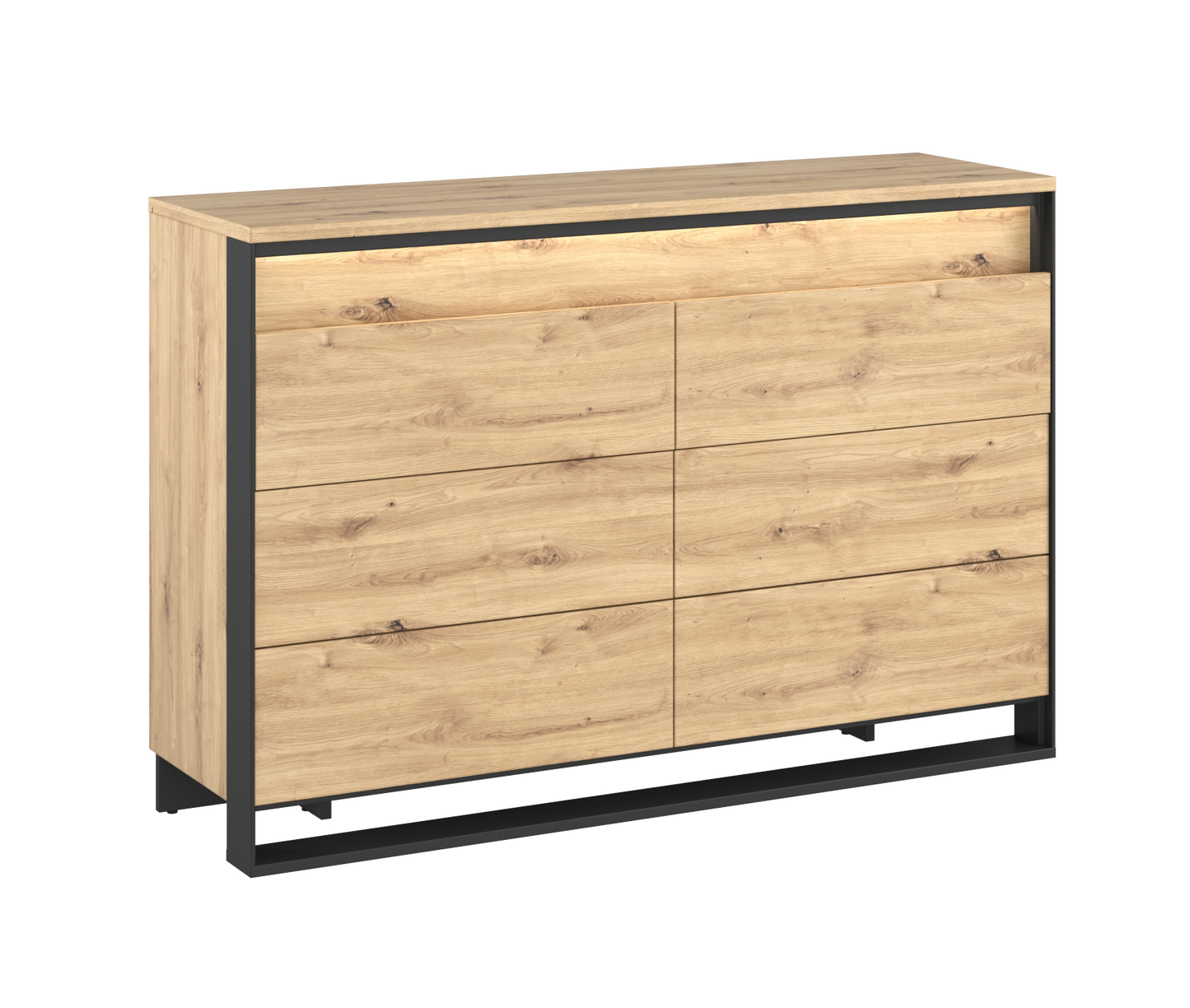 Comodă Vant Cu Led, Cu 3 Sertare, Stejar Artizan Si Negru, 130 Cm