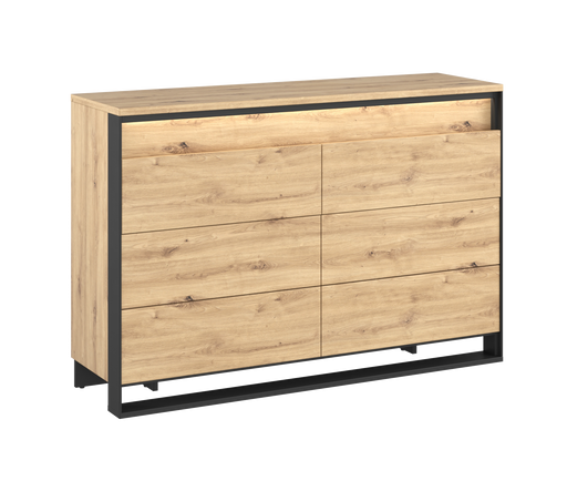 Comodă Vant Cu Led, Cu 3 Sertare, Stejar Artizan Si Negru, 130 Cm