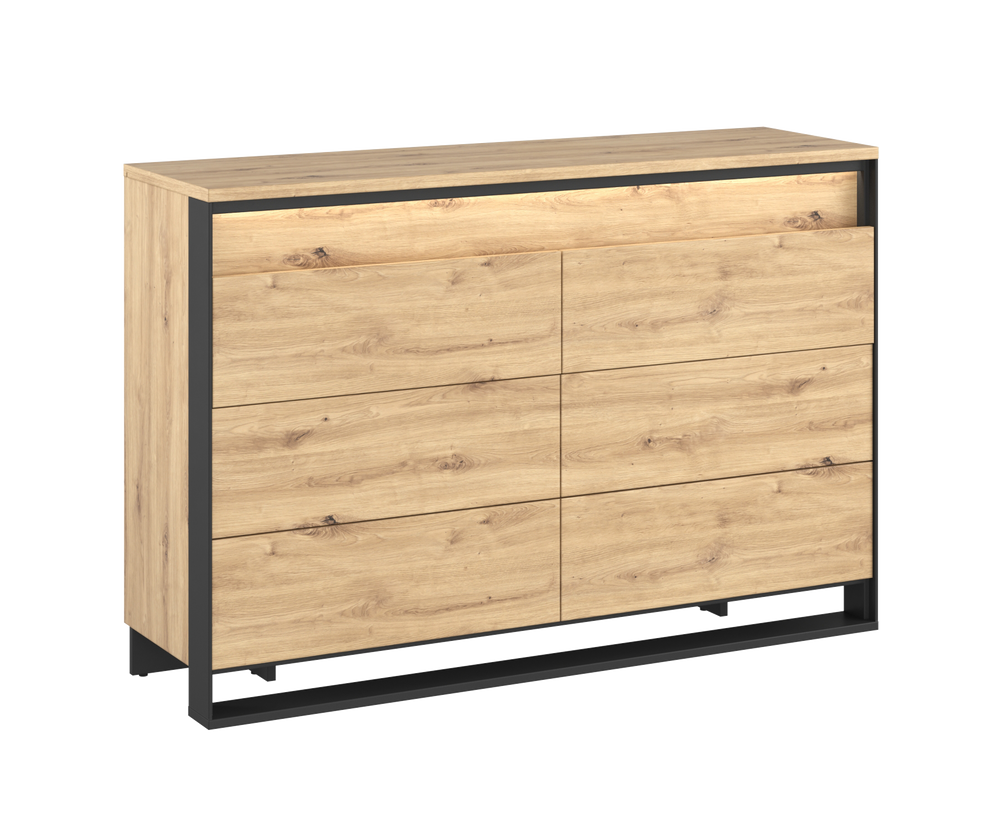 Comodă Vant Cu Led, Cu 3 Sertare, Stejar Artizan Si Negru, 130 Cm