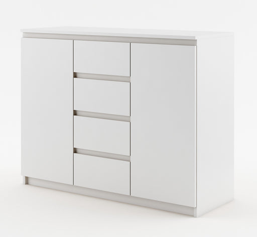 Comoda Thea, Alba, Cu 2 Usi Si 4 Sertare Spatioase, Eleganta si Functionala, 109 x 85 x 40 Cm