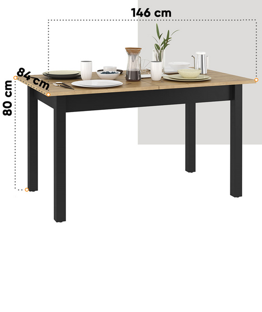 Masa Extensibila Vant Artisan Oak Si Black, 146/186 X 80 X 84 Cm