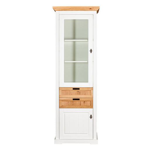 Vitrina Tivoli Stanga Cu 2 Usi Si 2 Sertare Alb Si Natur, 67.5 Cm