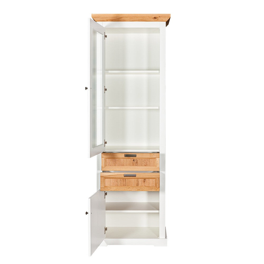 Vitrina Tivoli Stanga Cu 2 Usi Si 2 Sertare Alb Si Natur, 67.5 Cm