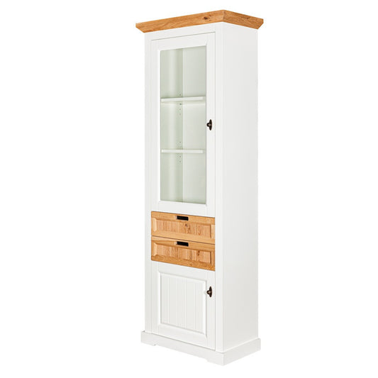 Vitrina Tivoli Stanga Cu 2 Usi Si 2 Sertare Alb Si Natur, 67.5 Cm