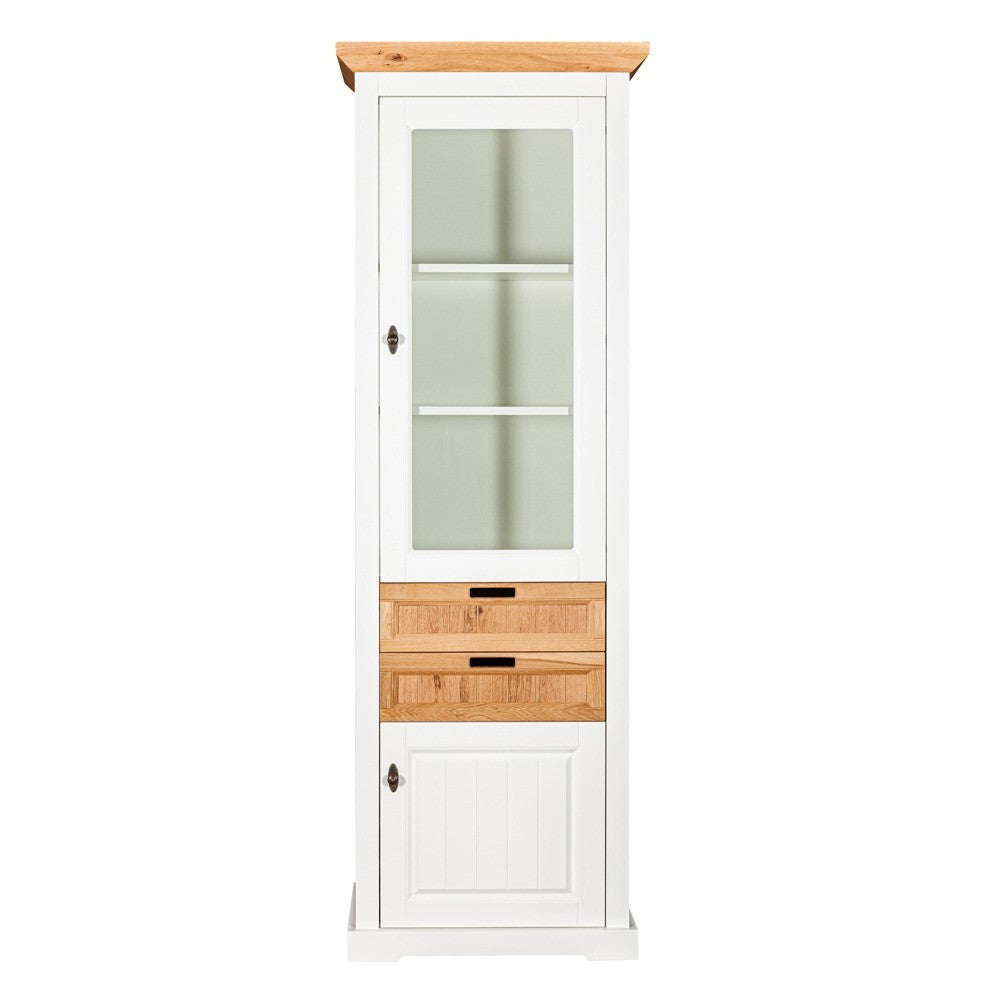 Vitrina Tivoli Dreapta Cu 2 Usi Si 2 Sertare Alb Si Natur, 67.5 Cm