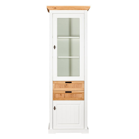 Vitrina Tivoli Dreapta Cu 2 Usi Si 2 Sertare Alb Si Natur, 67.5 Cm