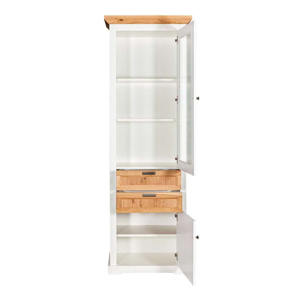 Vitrina Tivoli Dreapta Cu 2 Usi Si 2 Sertare Alb Si Natur, 67.5 Cm
