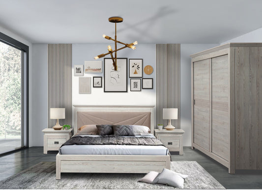 Set Dormitor Casablanca Loft, Pat Cu Dimensiune Saltea 160 X 200, Dulap De 210 Cm, 2 Noptiere