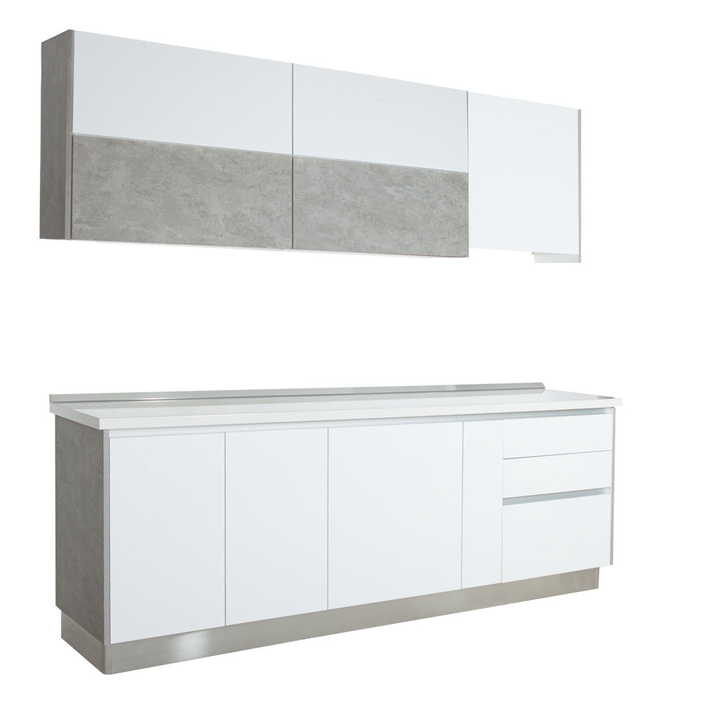 Bucatarie Moderna Alb Si Gri, Front Mdf, 222.7 X 223 X 60 Cm