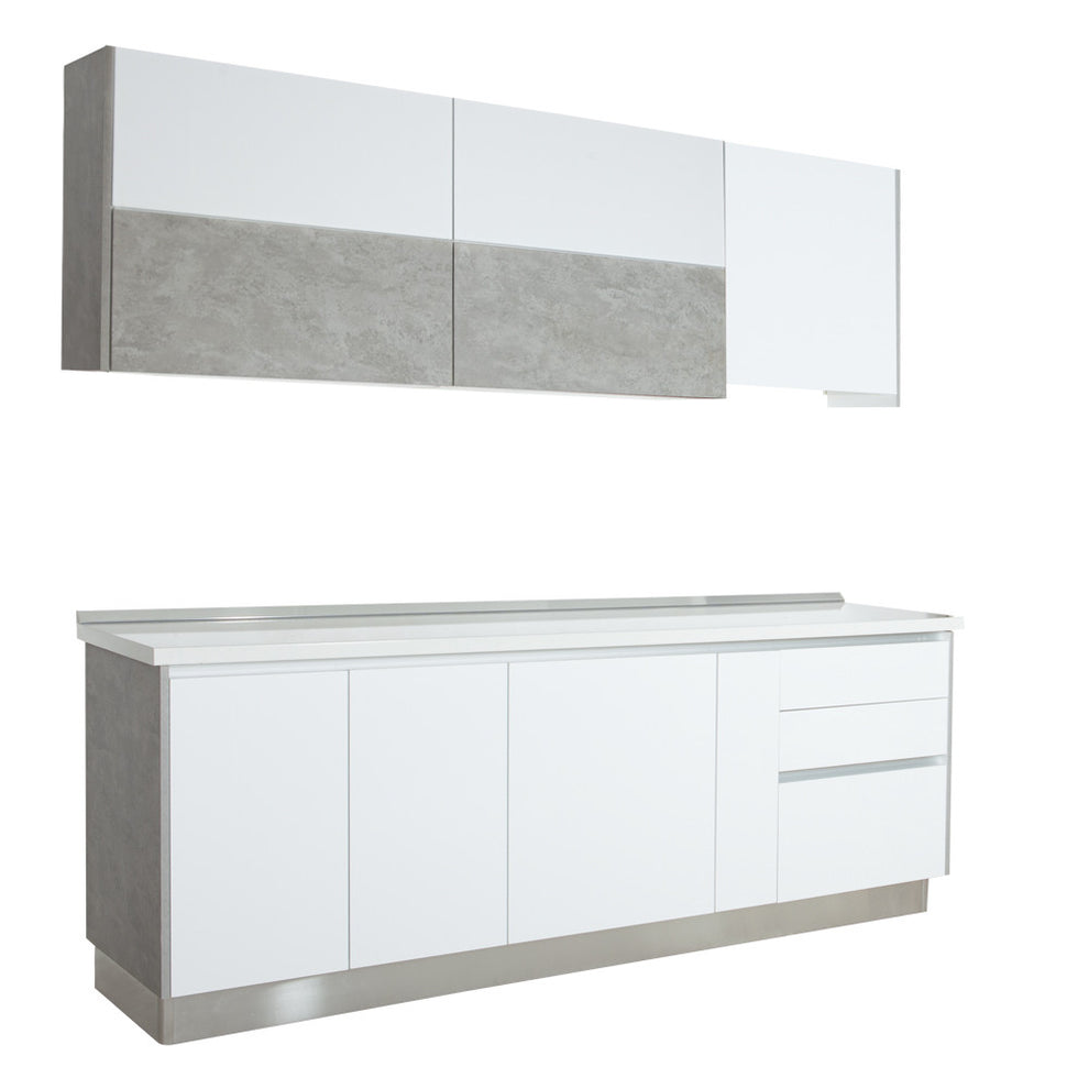 Bucatarie Moderna Alb Si Gri, Front Mdf, 222.7 X 223 X 60 Cm