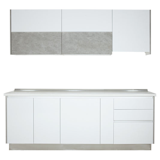 Bucatarie Moderna Alb Si Gri, Front Mdf, 222.7 X 223 X 60 Cm