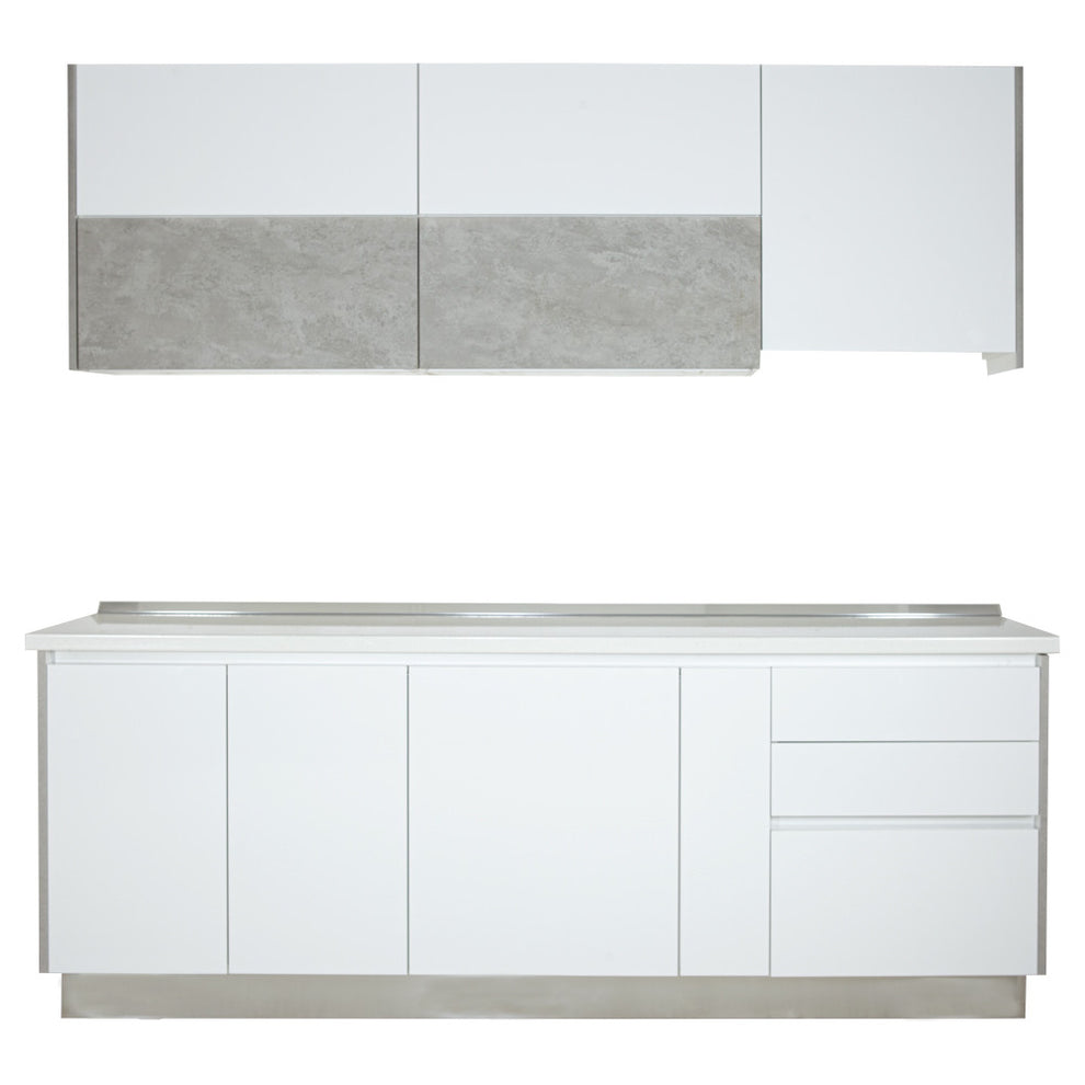 Bucatarie Moderna Alb Si Gri, Front Mdf, 222.7 X 223 X 60 Cm