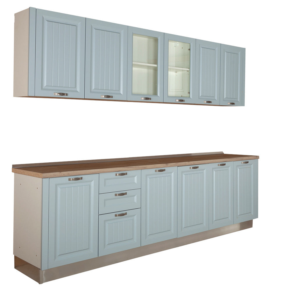 Bucatarie Malta Albastru Si Natur, Front Mdf Vopsit, 287 X 220 X 60 Cm