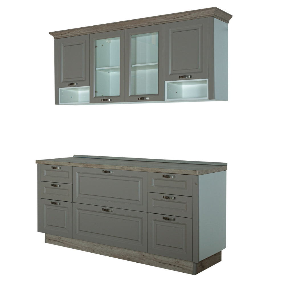 Bucatarie Capri Gri, Front Mdf Vopsit, 196.8 X 223 X 60 Cm