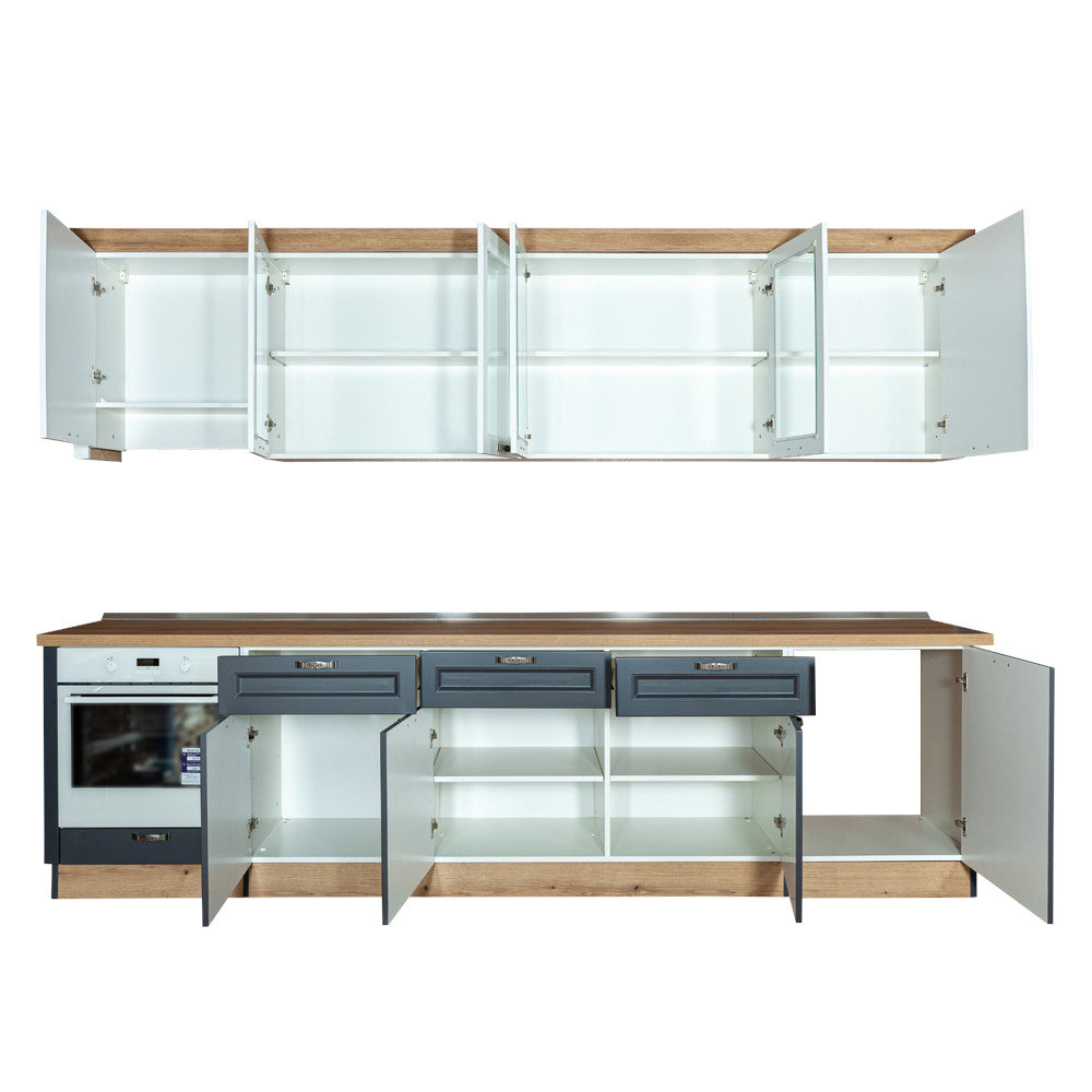 Bucatarie Libra, Alb Si Grafit, Front Mdf Vopsit, 307.6 X 223 X 60 Cm
