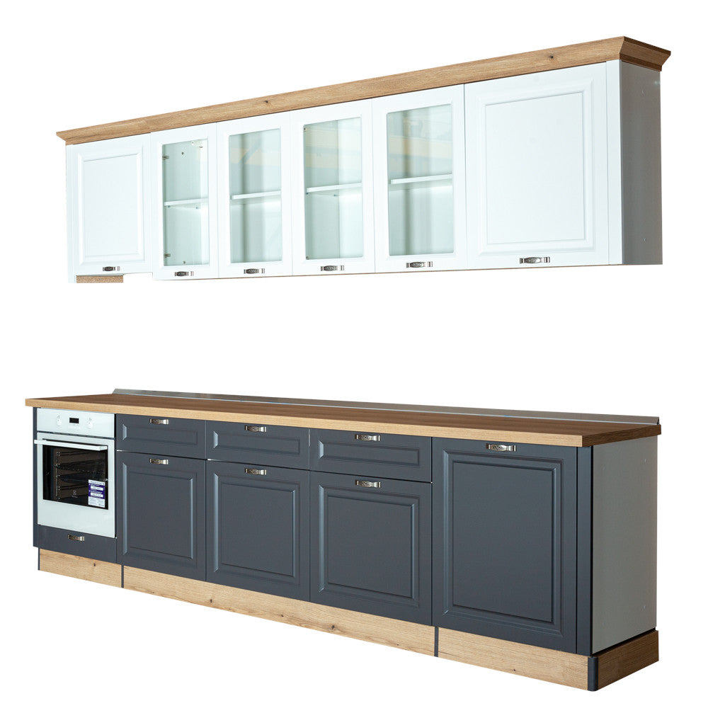 Bucatarie Libra, Alb Si Grafit, Front Mdf Vopsit, 307.6 X 223 X 60 Cm