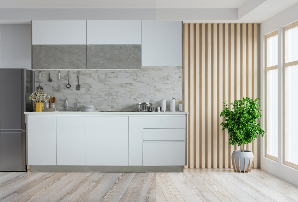 Bucatarie Moderna Alb Si Gri, Front Mdf, 222.7 X 223 X 60 Cm