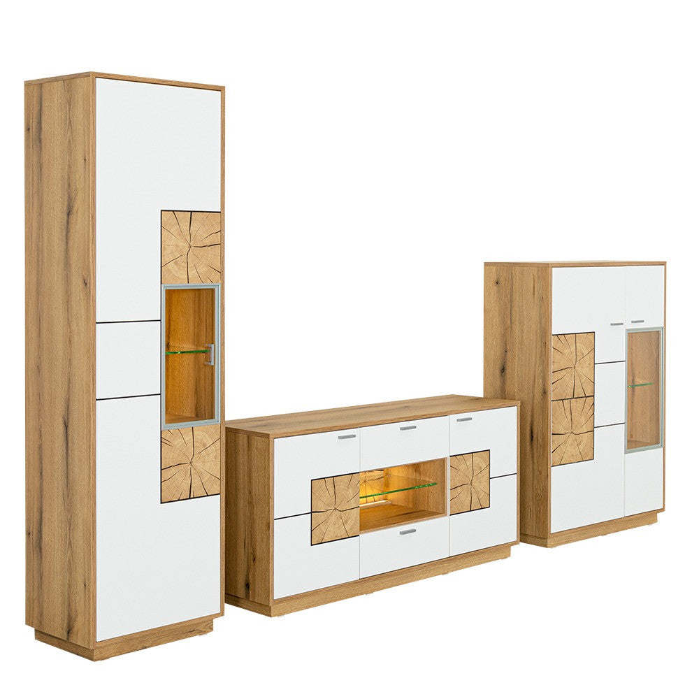 Comoda Tv Urbano White Cu 2 Usi, 2 Sertare Si 1 Nisa Alb Si Natur, 140 Cm