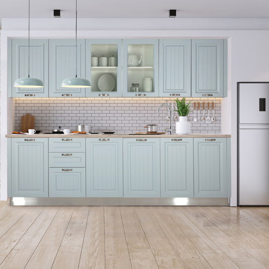 Bucatarie Malta Albastru Si Natur, Front Mdf Vopsit, 287 X 220 X 60 Cm