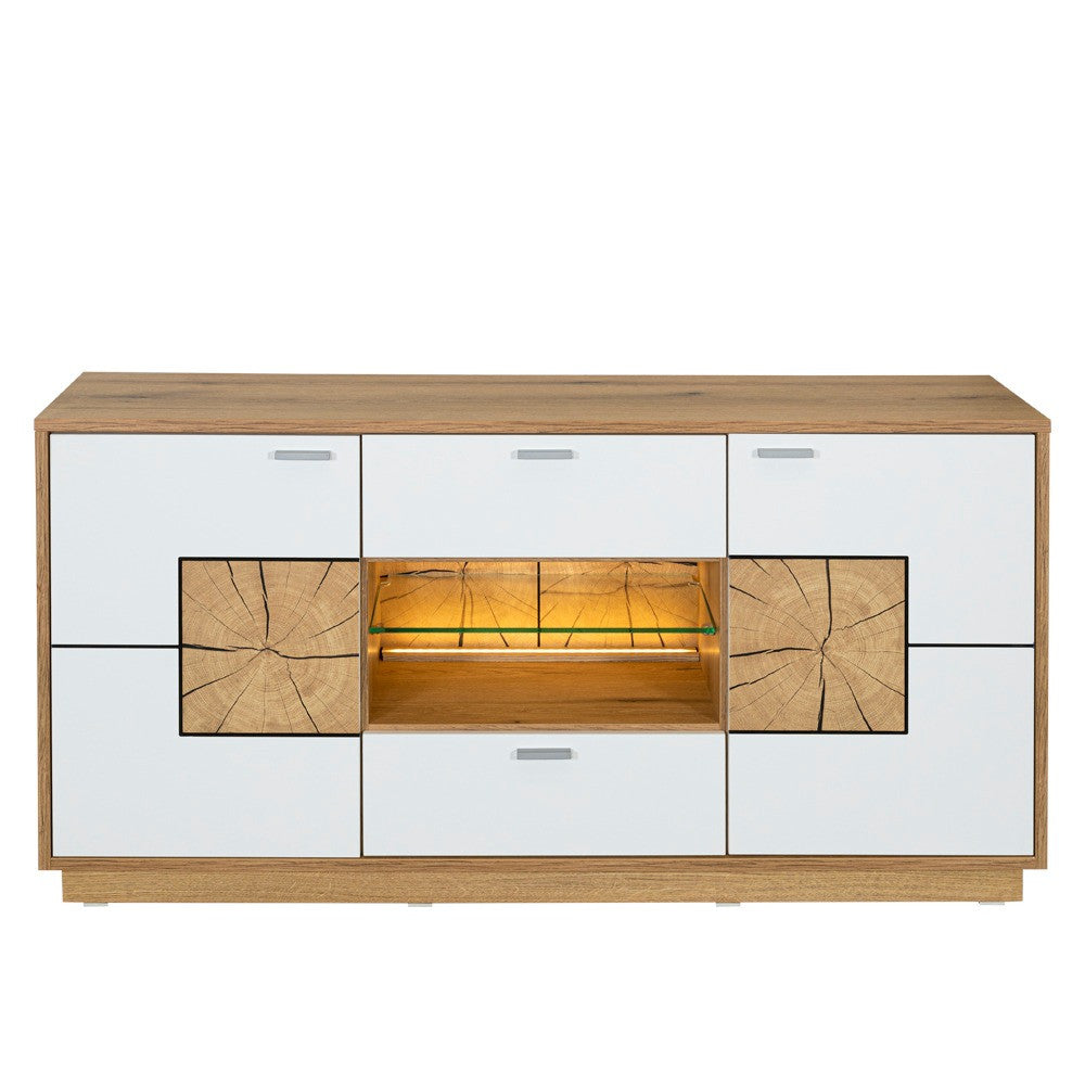 Comoda Tv Urbano White Cu 2 Usi, 2 Sertare Si 1 Nisa Alb Si Natur, 140 Cm