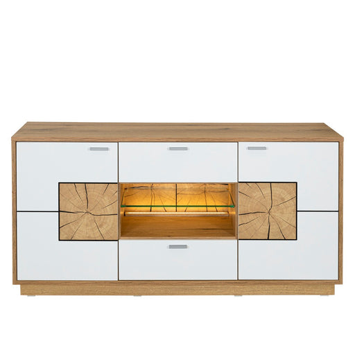 Comoda Tv Urbano White Cu 2 Usi, 2 Sertare Si 1 Nisa Alb Si Natur, 140 Cm