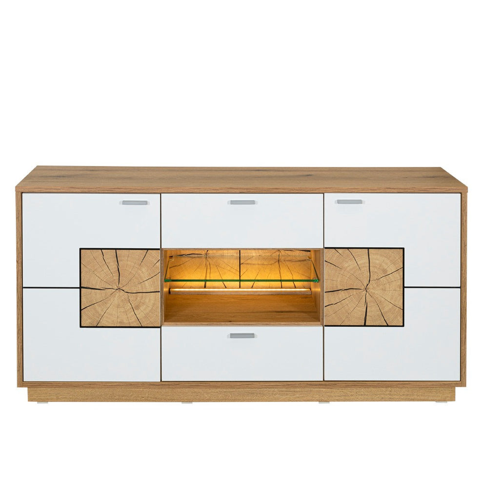 Comoda Tv Urbano White Cu 2 Usi, 2 Sertare Si 1 Nisa Alb Si Natur, 140 Cm