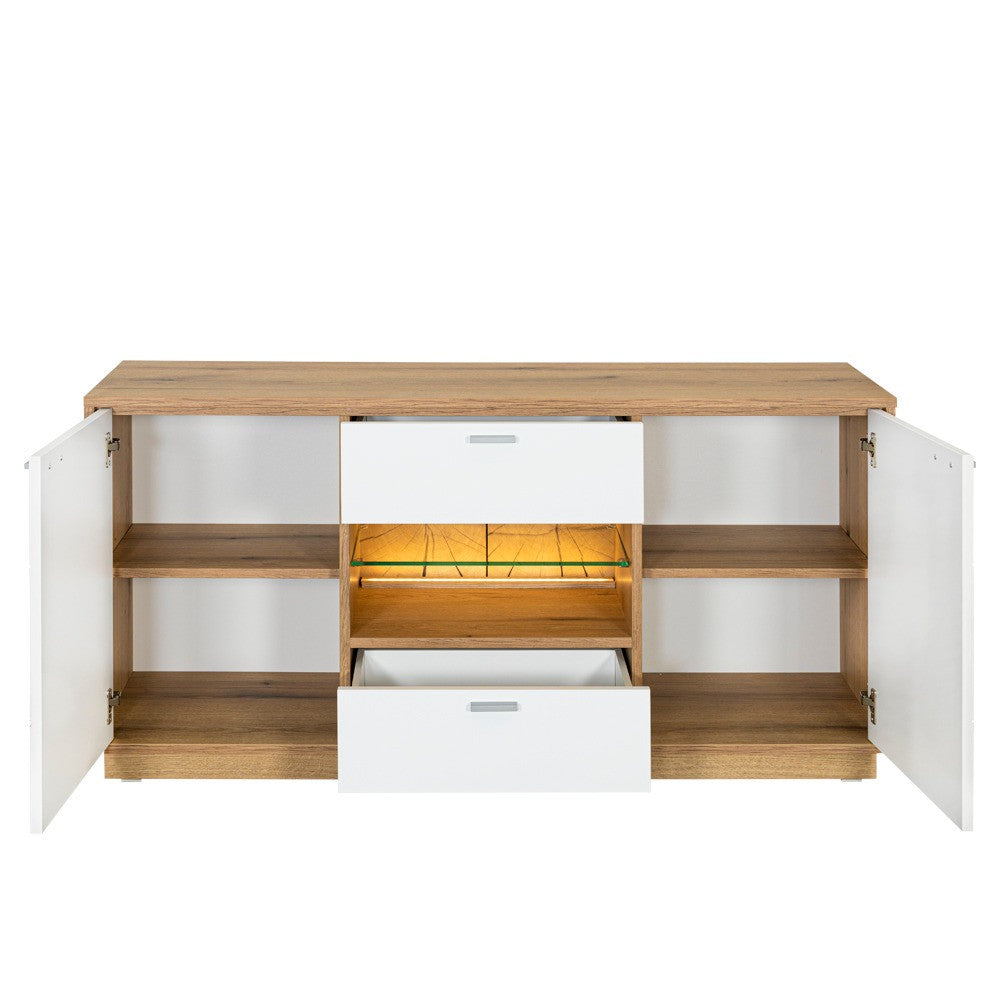 Comoda Tv Urbano White Cu 2 Usi, 2 Sertare Si 1 Nisa Alb Si Natur, 140 Cm