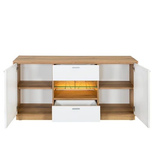 Comoda Tv Urbano White Cu 2 Usi, 2 Sertare Si 1 Nisa Alb Si Natur, 140 Cm