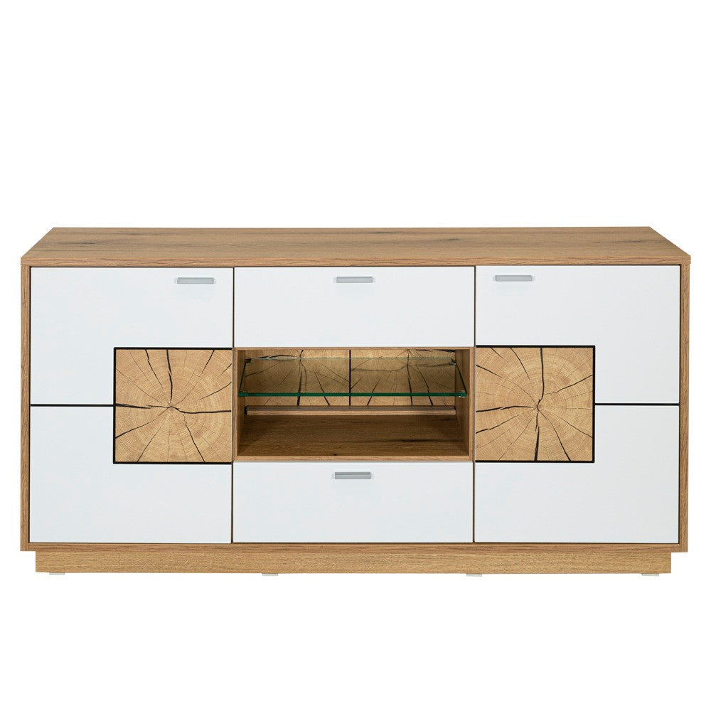 Comoda Tv Urbano White Cu 2 Usi, 2 Sertare Si 1 Nisa Alb Si Natur, 140 Cm