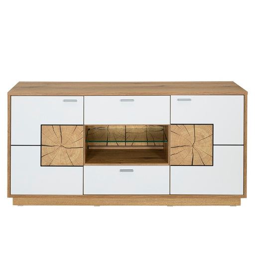 Comoda Tv Urbano White Cu 2 Usi, 2 Sertare Si 1 Nisa Alb Si Natur, 140 Cm