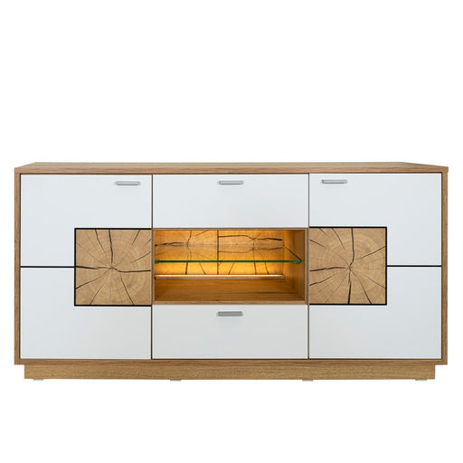 Comoda Tv Urbano White Cu 2 Usi, 2 Sertare Si 1 Nisa Alb Si Natur, 140 Cm