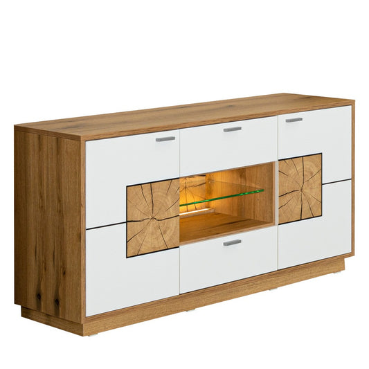 Comoda Tv Urbano White Cu 2 Usi, 2 Sertare Si 1 Nisa Alb Si Natur, 140 Cm