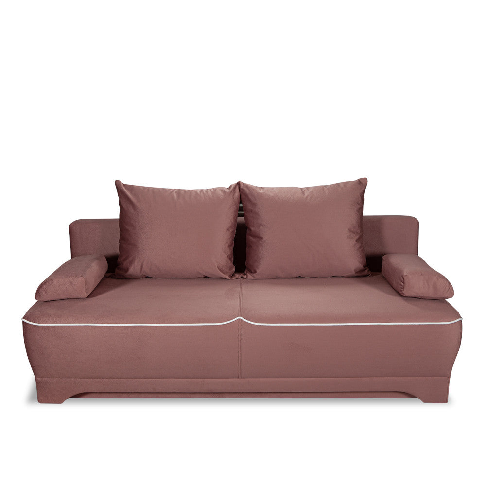 Canapea Extensibila Parma Cu Lada Roz Si Alb, 205 x 80 x 98 Cm