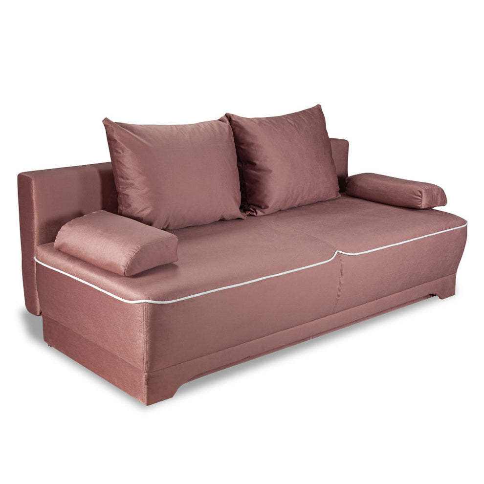 Canapea Extensibila Parma Cu Lada Roz Si Alb, 205 x 80 x 98 Cm
