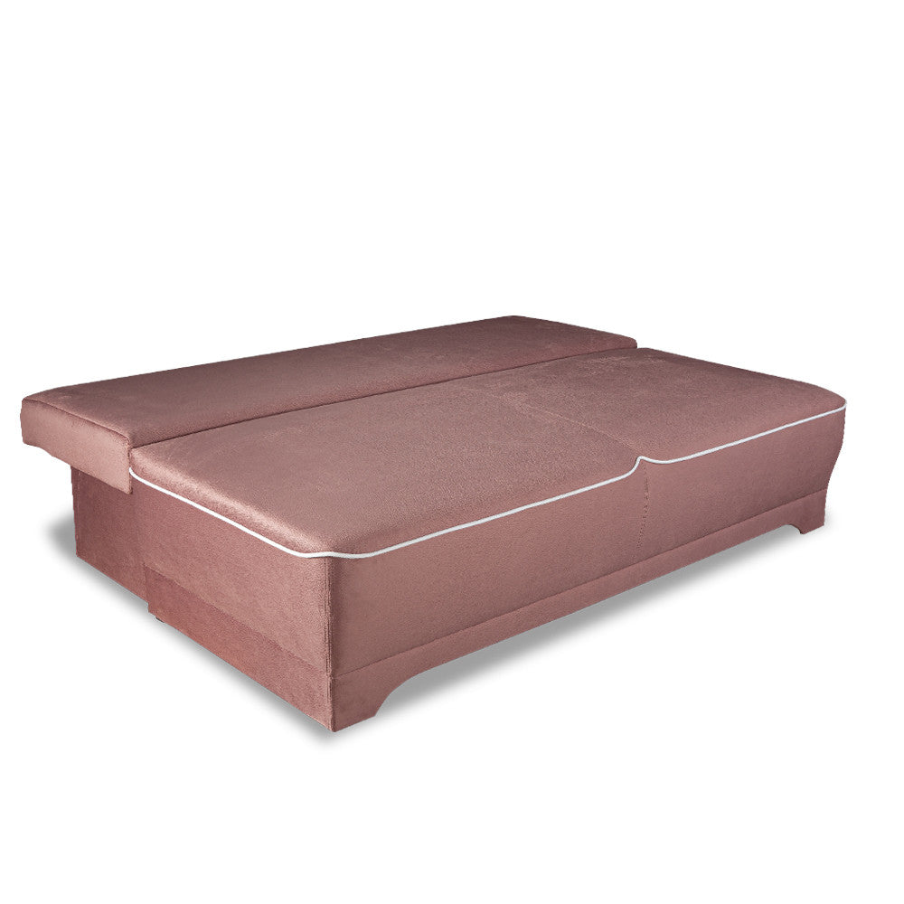 Canapea Extensibila Parma Cu Lada Roz Si Alb, 205 x 80 x 98 Cm