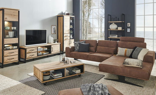 Vitrina Dreapta Reno Cu 1 Usa Si 2 Sertare, Smoked Oak, Furnir Din Lemn Masiv, 60 Cm