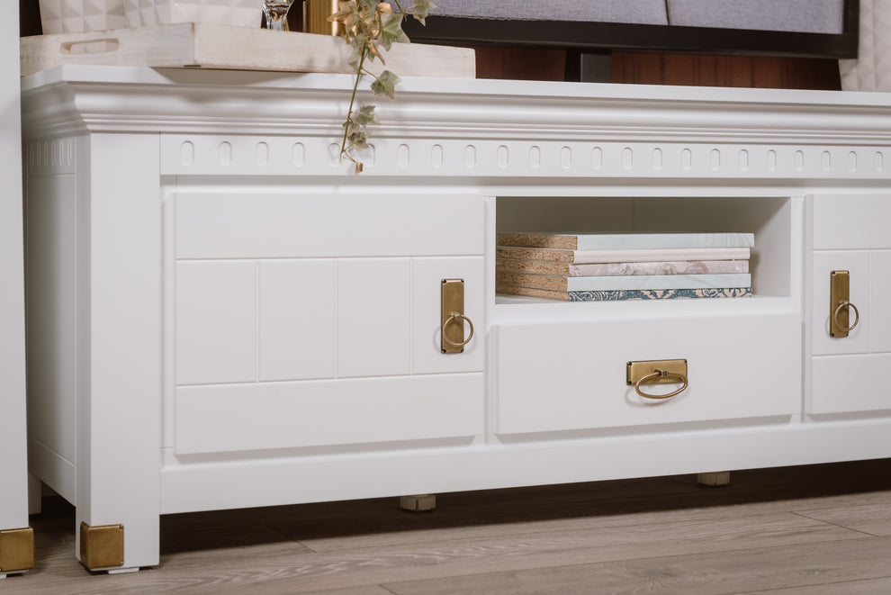 Comoda TV 2 Usi  Si 1 Sertar Saint Tropez, Alb, Vopsit 160 Cm