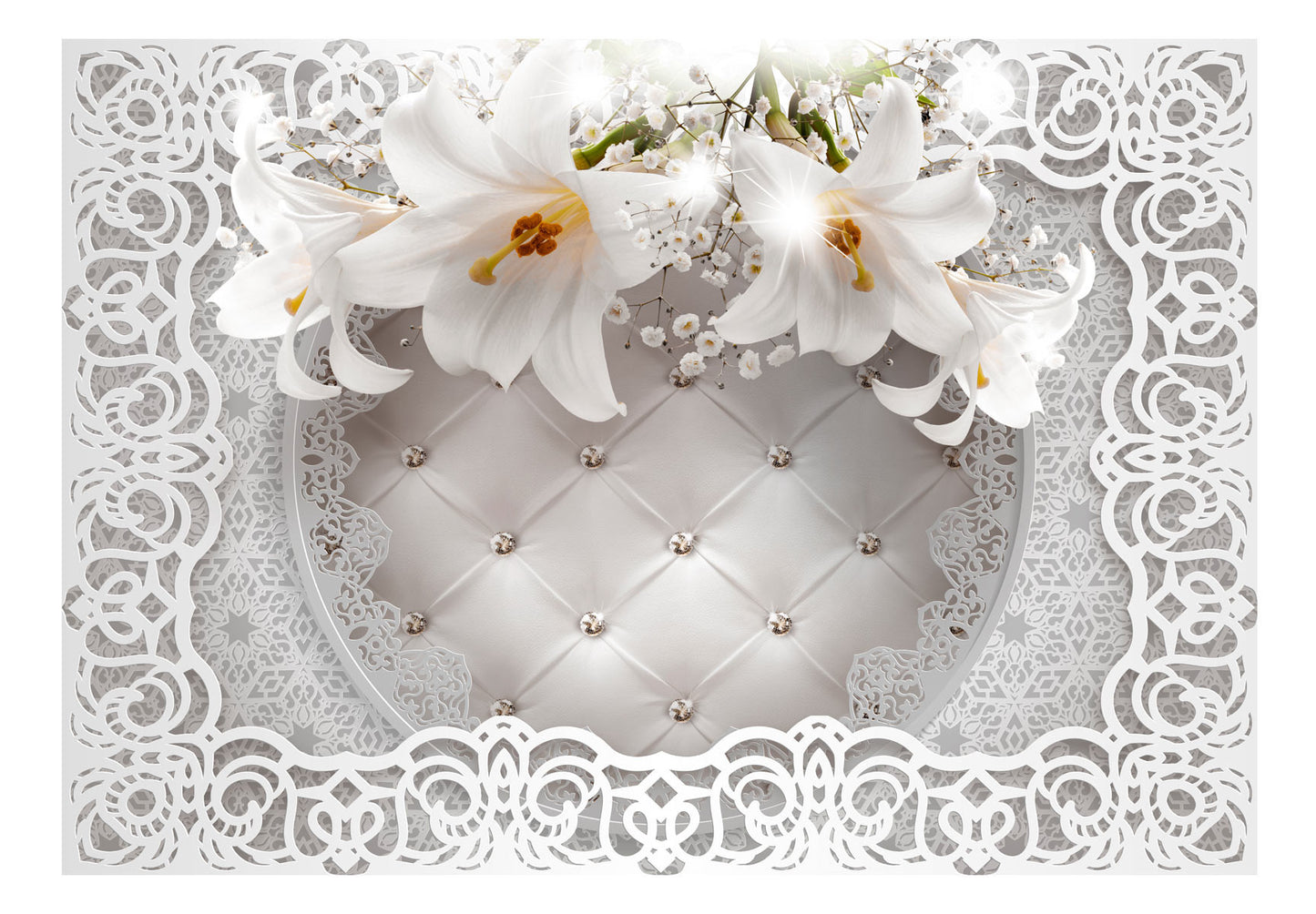 Fototapet Lilies And Quilted Background 250 x 175 cm-Resigilat