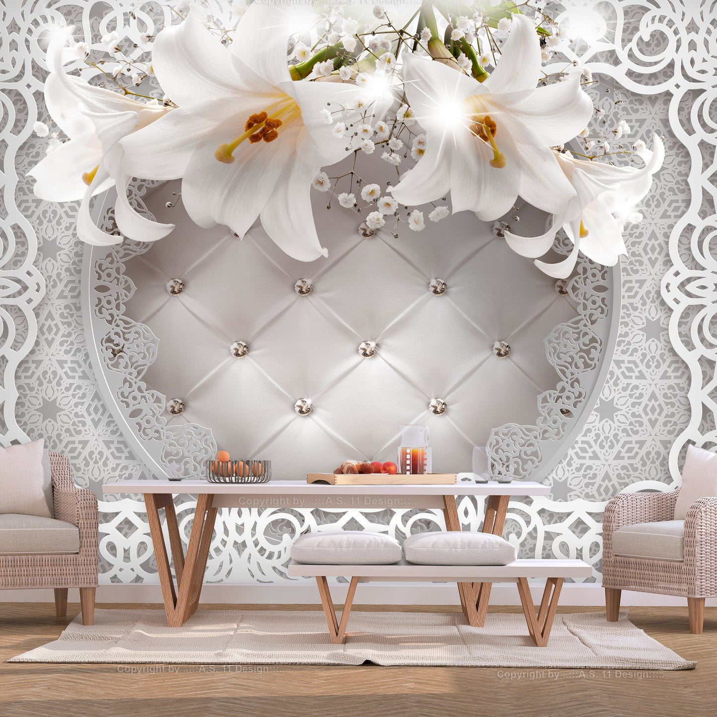 Fototapet Lilies And Quilted Background 250 x 175 cm-Resigilat